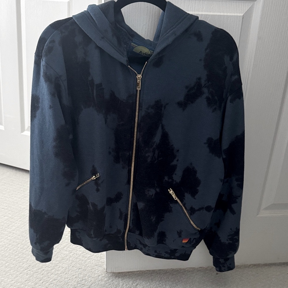 Aviator Nation Navy Blue Tie Dye Zip-Up Hoodie Size Small